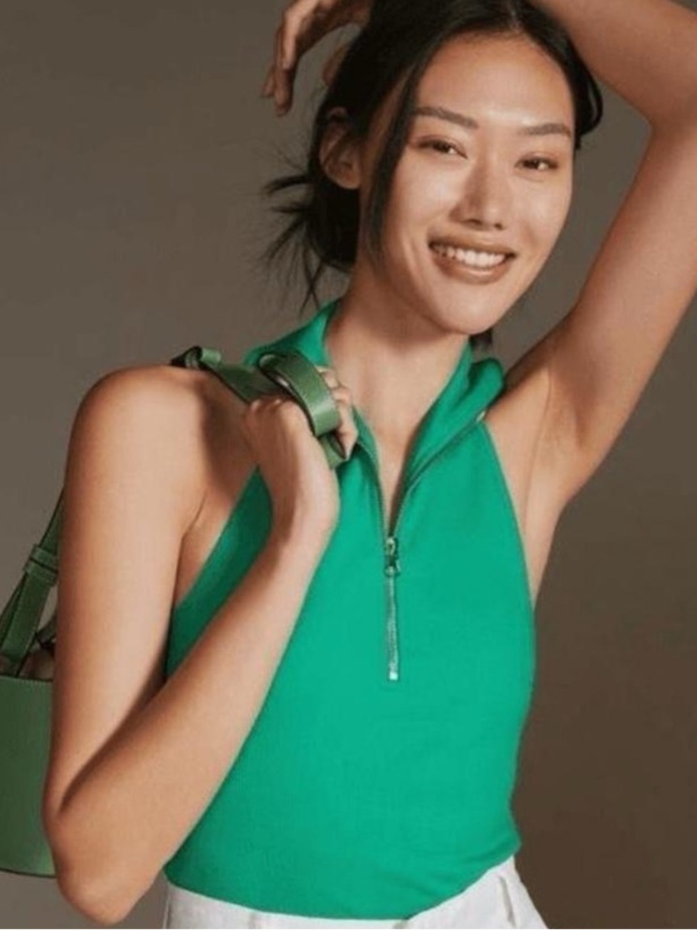 Anthropologie Maeve Quarter Zip Halter Top small Ribbed Knit